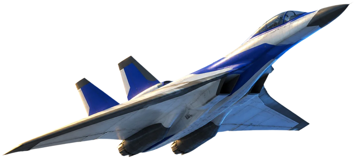Jet Air Superiority CV-12 Talisk berwarna putih dan kobalt menanjak tajam